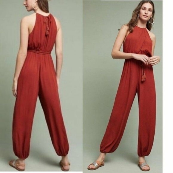 Anthropologie Elevenses Jumpsuit Womens XS North Beach Burnt Orange Sleeveless - Picture 1 of 13